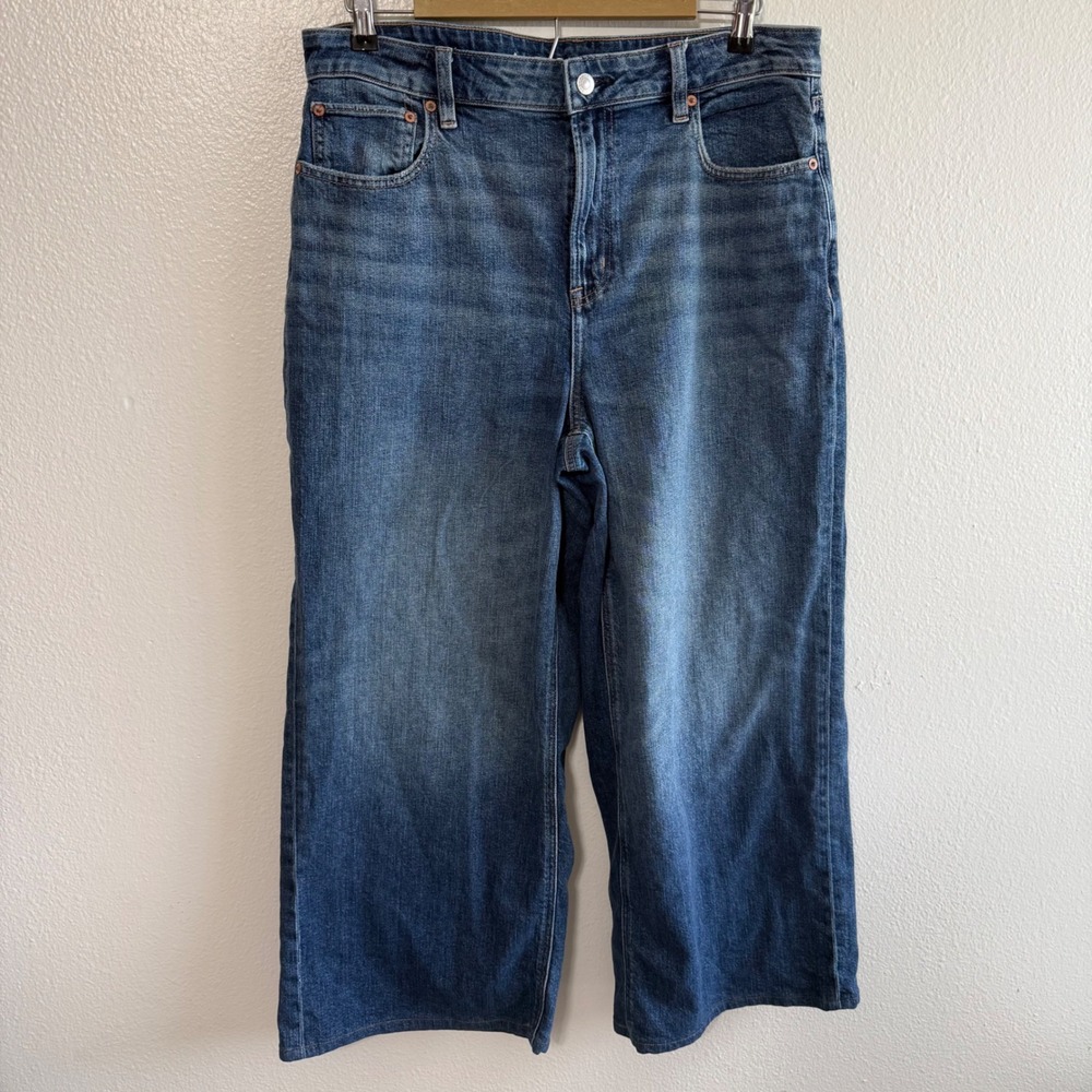 American Eagle Size 14 Super High Rise Baggy Wide Leg Jeans Relaxed Y2K Retro